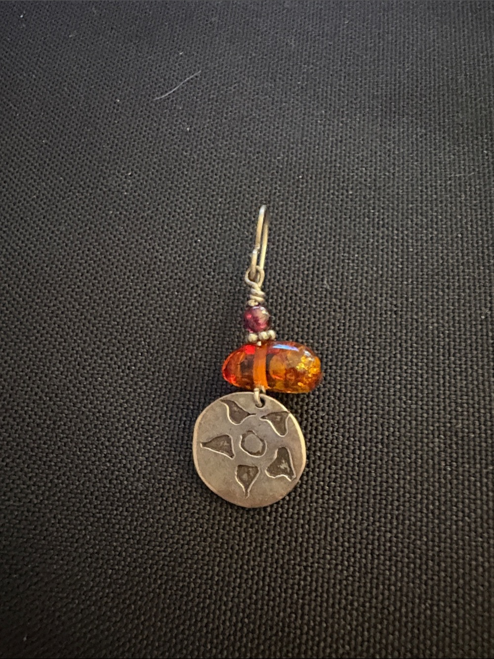 Sterling Silver, Amber anGlass Bead Sun Medallion Dangle Earring - Jess Maharry